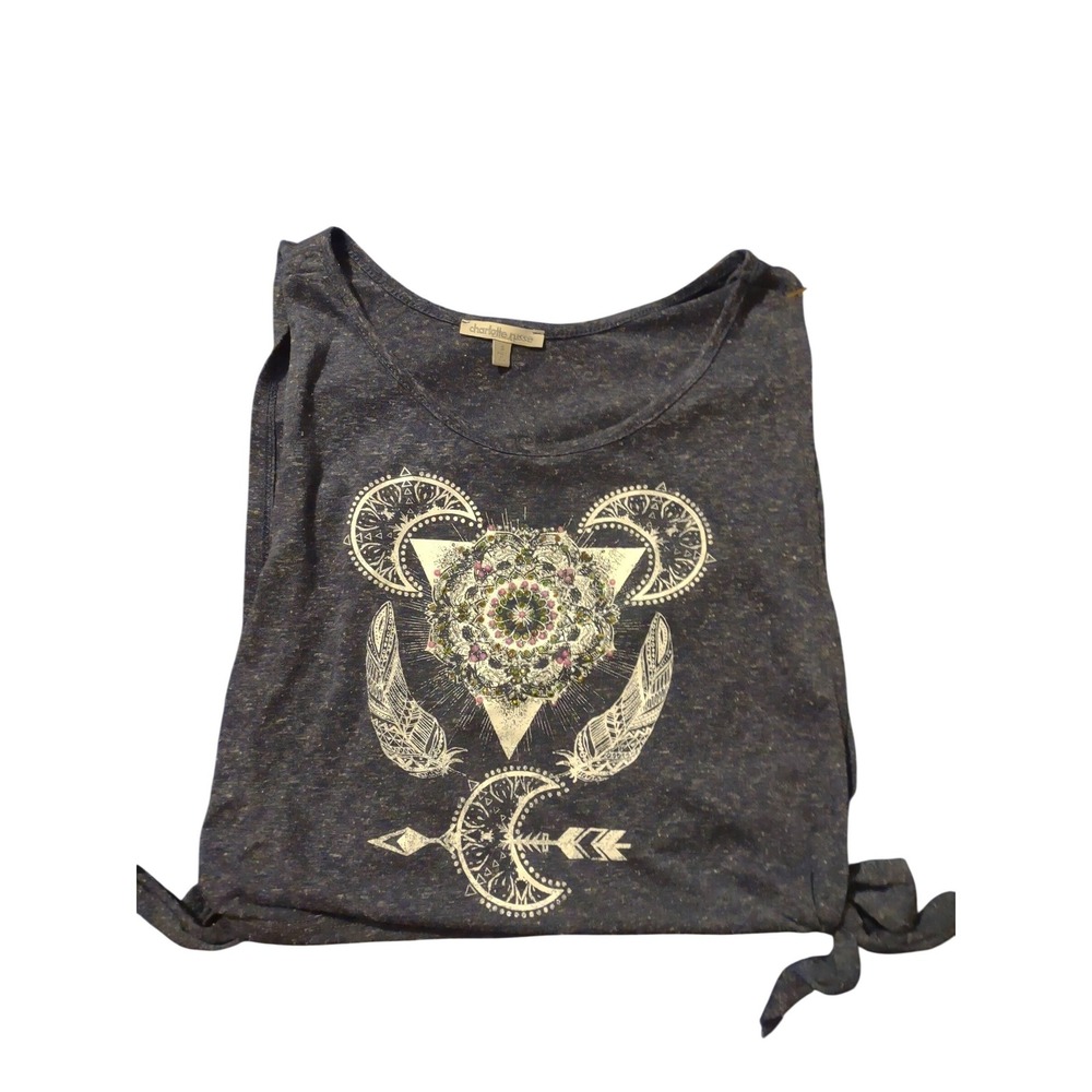 VTG Charlotte Russe Womens Boho Graphic Tank Top Grey Celestial Festival